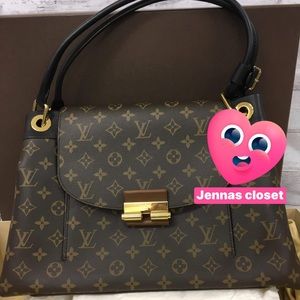 SOLD! Olympe Monogram Canvas Satchel Shoulder Bag Black leather handle